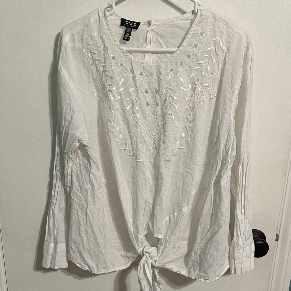 Jones New York Cream Embroidered‎ Blouse womens size XL